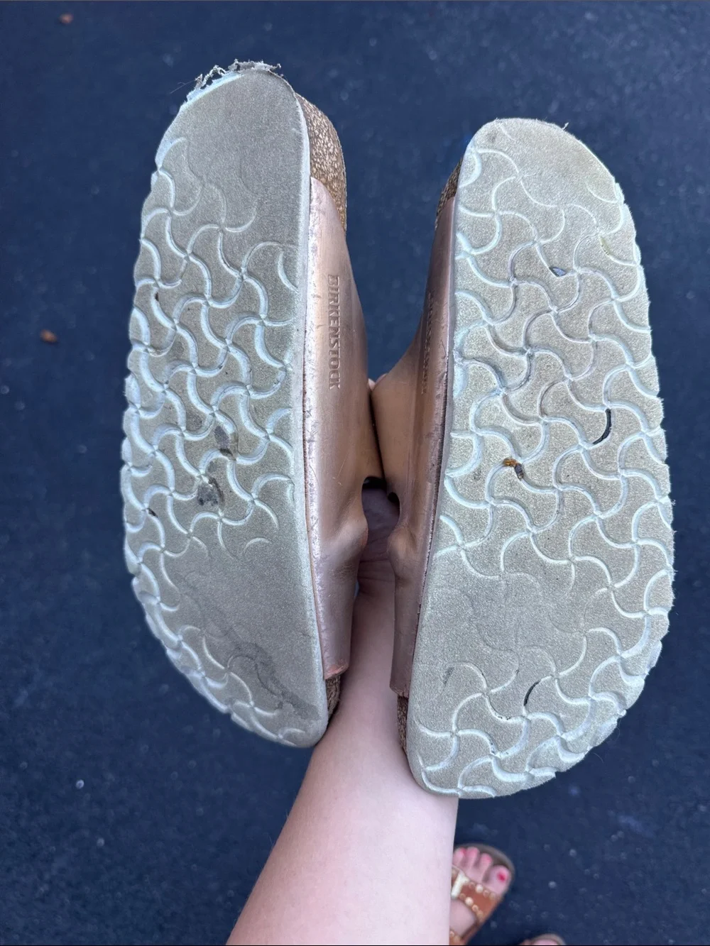 Birkenstock Metallic Rose Gold Double-Strap Sandals